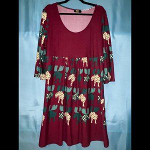 R & B Long Sleeve Knit Empire Waist Moose Dress 3XL